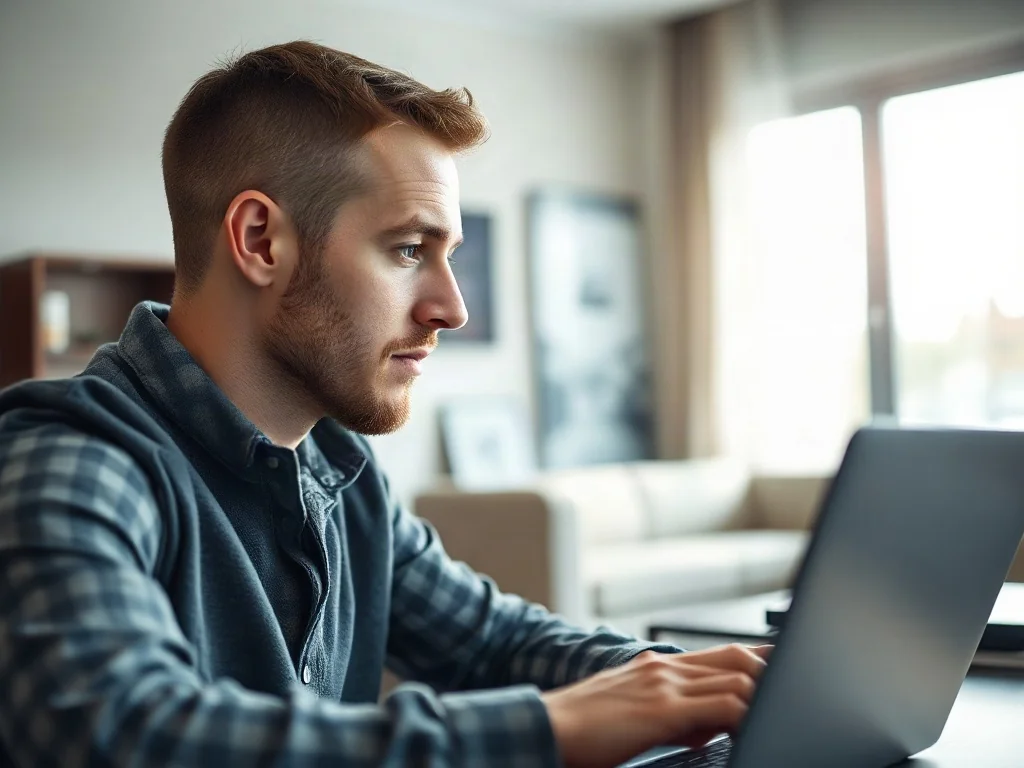 Mężczyzna przy biurku korzysta z ustawień systemu na laptopie, wykonując proces usuwania konta Microsoft.
